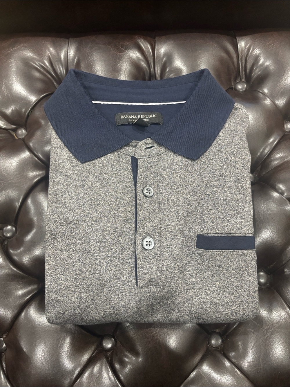 Banana Republic Men’s Heather Grey Polo with Navy Trim